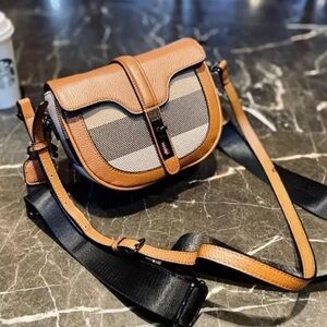 Genuine Leather and Woven Checked Mini Crossbody